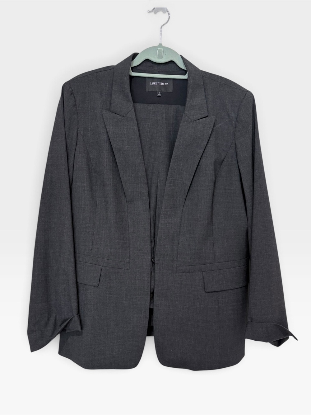 Lafayette 148 New York Charcoal Lightweight Wool Pant Suit Size 18